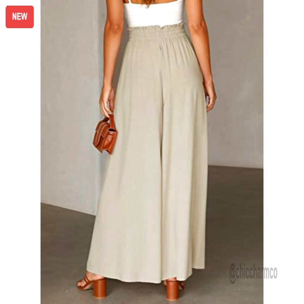 Wide Leg Palazzo Pants Elastic Waist Drawstring Casual Plus Size - Picture 2 of 7